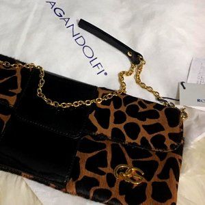 NEW ! Roberta Gandolfi Leopard Fur, Patent Leather Designer clutch/handbag!
